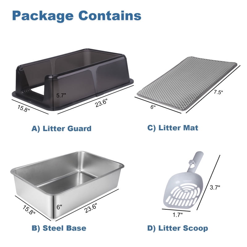 Active Mind Ltd 2-Pack Stainless Steel Cat Litter Box, Extra Large Litter Box, High-Wall Design for Odor Control & Less Tracking, for Various Large Cats, Black