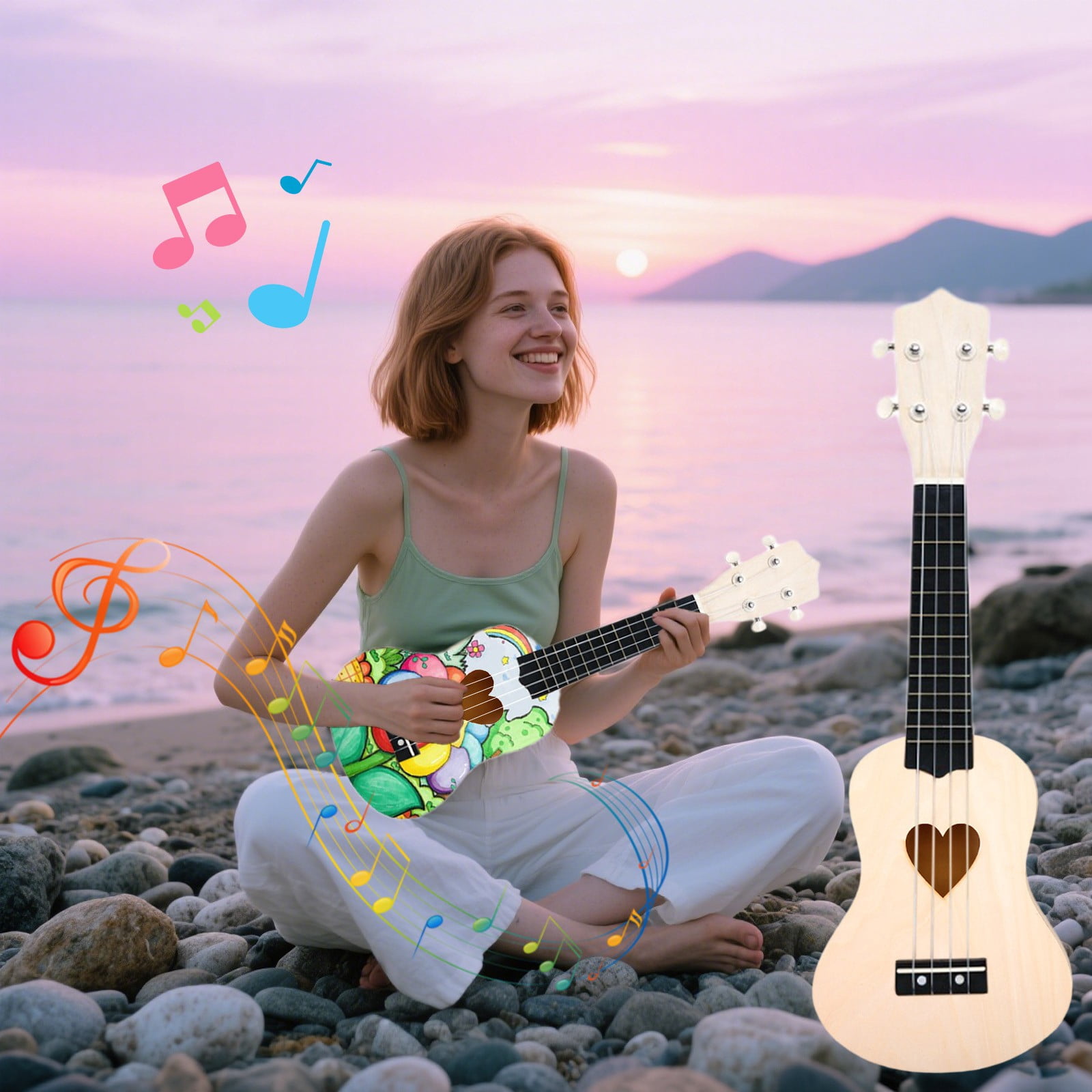 YiJuHui 3pcs Beginner Ukulele DIY Music Kit with Nylon Strings, Handmade Wooden Graffiti Gift for Creative Play & Early Learning
