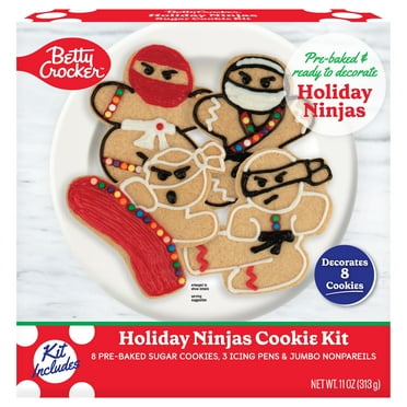 Crafty Cooking Kits, Betty Crocker Holiday Ninja Cookie Decorating Kit, 8 Pre-baked Sugar Cookies, Icing Pens, and Nonpareils,