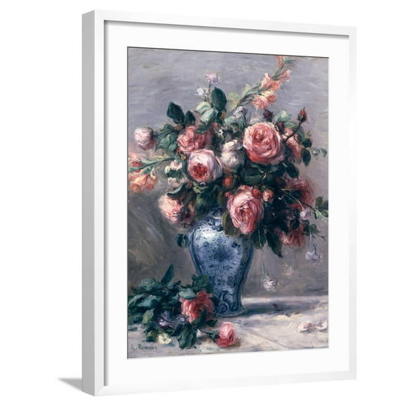 Art.com Vase of Roses Giclee Print by Pierre-Auguste Renoir, White Frame Wall Art, 23" x 29"