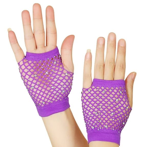 Mesh Short Gloves Party Punk Half Finger Mesh Stretch Color Diamond Gloves