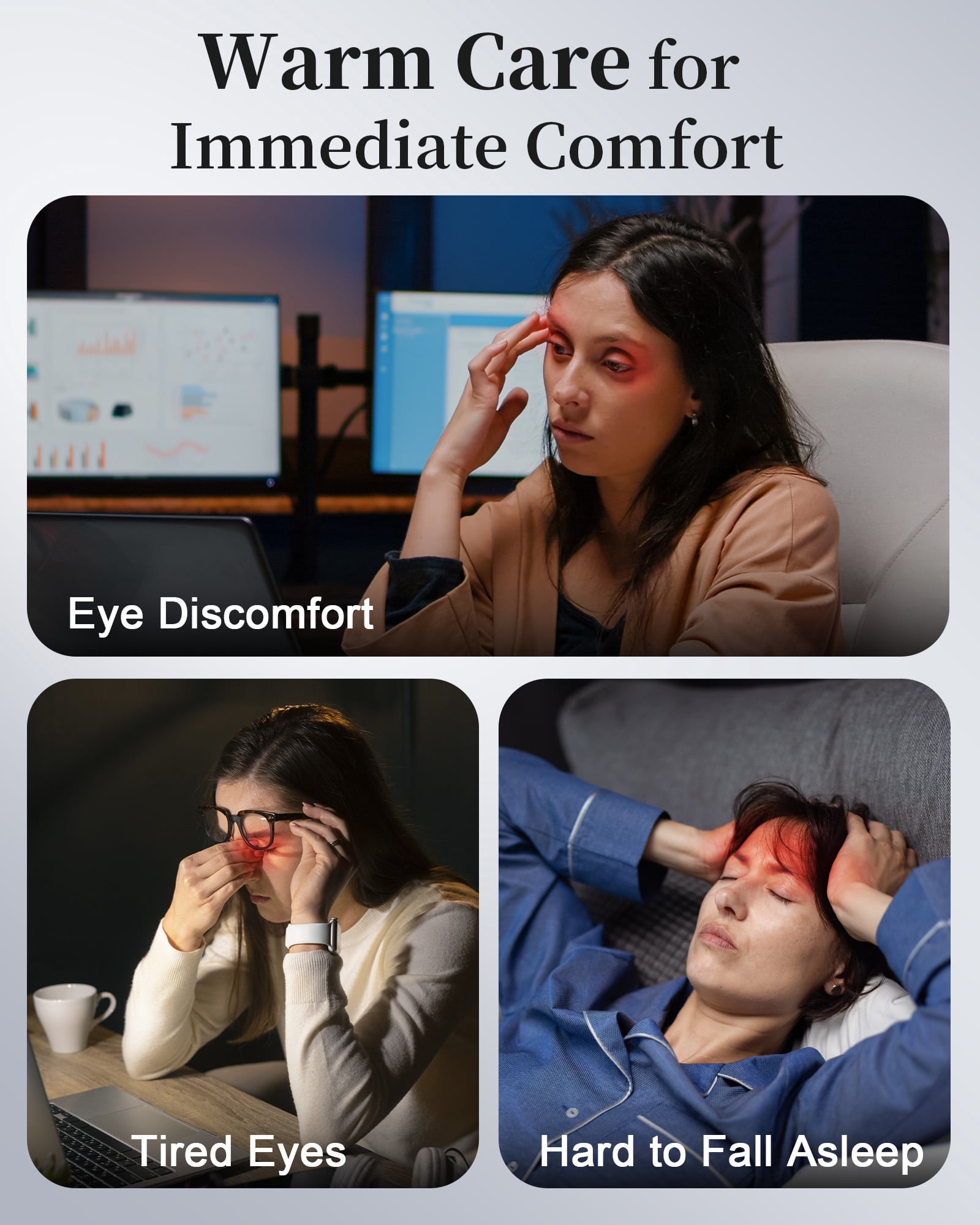 FACEMOON Silk Warm Eye Mask for Dry Eyes Comfort Cordless Moist Heat Therapy Washable Travel Blue