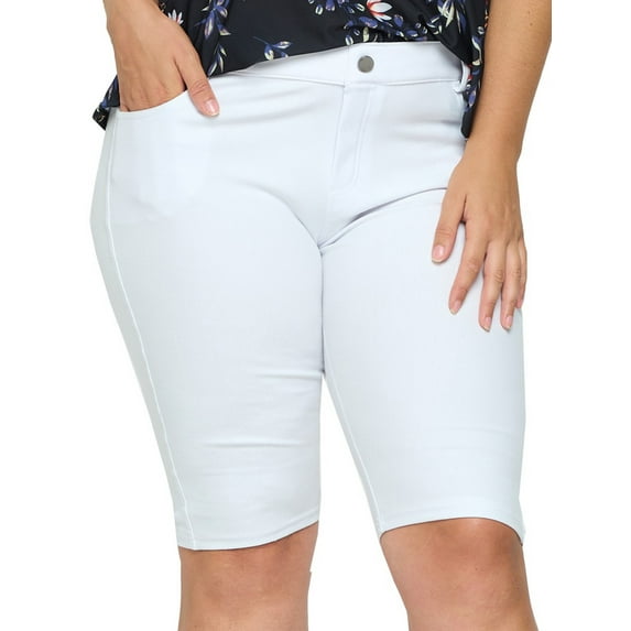 Women's Bermuda Stretchy Jean Shorts with 5 Pockets Cotton Blend Plus Size, White 3XL