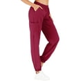 thumbnail image 4 of Minty Mint, Women's, Solid Stretch Medical Uniform Scrub Set V Neck Top Cargo Tapered Jogger Pants, Berry, L, 4 of 5