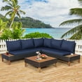 thumbnail image 1 of Gymax 4PCS Acacia Wood Patio Furniture Set Rattan Conversation Set w/ Navy Cushions, 1 of 5