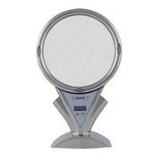 Angle View: 6.75" Round LED Fog-Free Power Zoom Mirror & Digital Clock 5X/1X