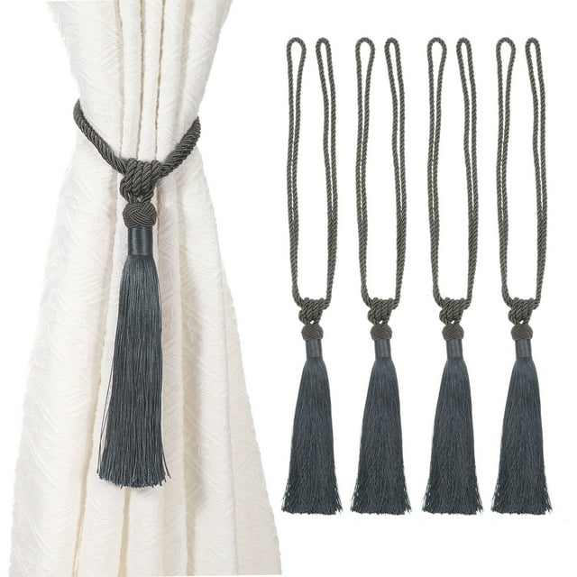 Uxcell Sujetadores de Cortinas, Paquete de 4 Sujetadores de Cortina Elegantes Hechos a Mano con Borlas Clips para Ventanas Soporte Decorativo, Gris Oscuro