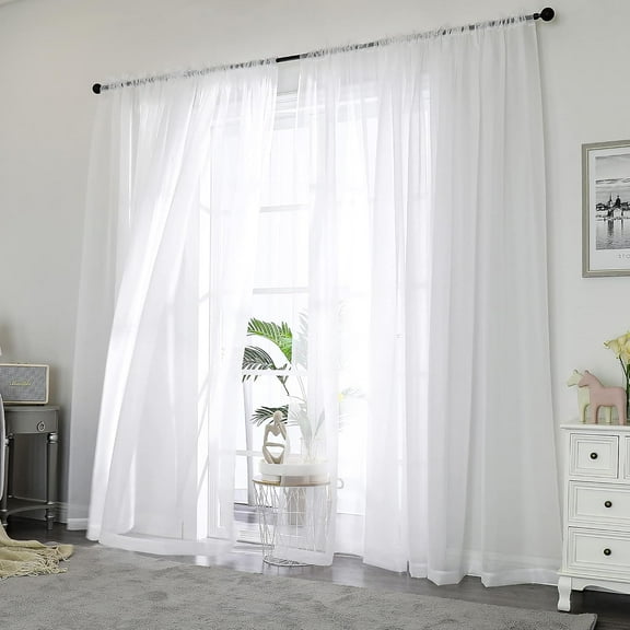 RUseeN White Sheer Curtains 84 inches Long 2 Panels Set, Sheer White Curtains for Living Room/Bedroom, Rod Pocket Voile Sheer Panel Drapes