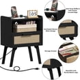 thumbnail image 4 of LEYAOYAO Nightstand with USB Ports, Woven Rattan Bedside Table with 1 Drawer and Lift-Up Legs, for Boho Bedroom, Black New, 4 of 7