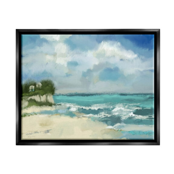 Stupell Industries Abstract Ocean Waves Sky Graphic Art Jet Black Floating Framed Canvas Print Wall Art, Design by Tina Finn