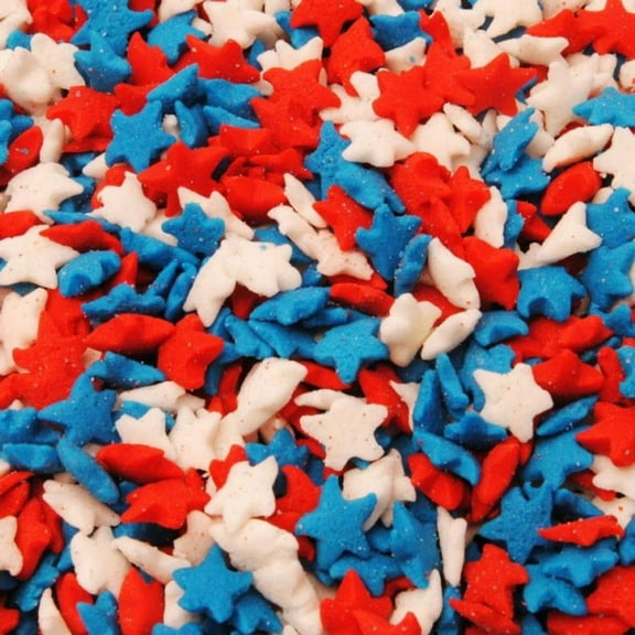 Red, White & Blue Patriotic Star Quin Confetti Sprinkles, Cake, Cookie, Donut, Cakepop Toppings, 6 oz.