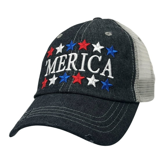 Merica America USA Embroidered Baseball Hat Mesh Trucker Style Hat Cap Fourth of July Hat 4th of July Hat