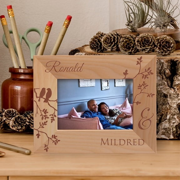 Love Birds Personalized Wooden Frame-5" x 3 1/2" Brown Horizontal