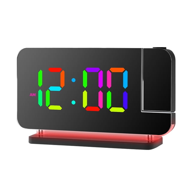 RGB Colorful LED Electronic Clock Colorful Night Light Alarm Clock Home Decoration Projection Clock Base with RGB Colorful Ambient Light