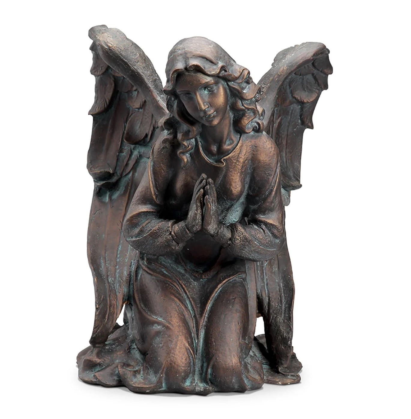 Thoughtful Angel Antique Bronze Resin Garden Sculpture
