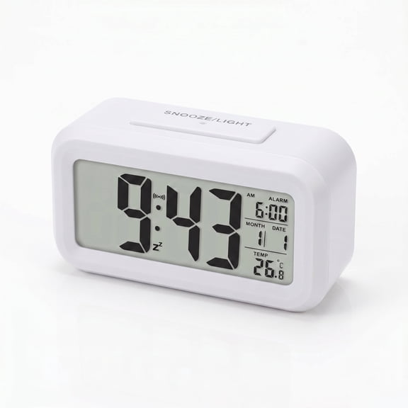 DAYBETTER Digital Alarm Clock, Time/Date/Week/Temperature Display, Auto Dimmable Backlight, 12/24H & Snooze, Large LED Digital Clock for Bedroom Office(White)