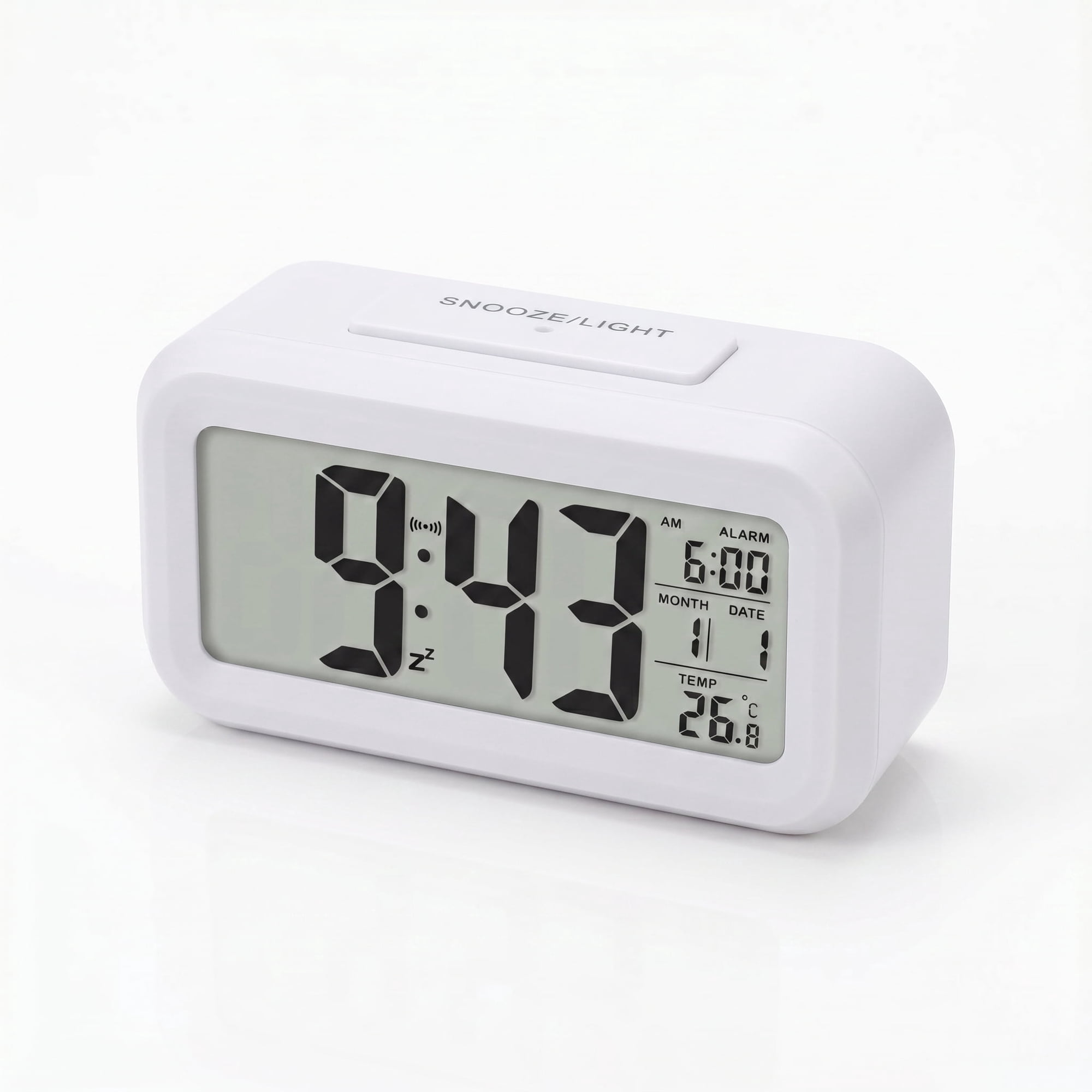 DAYBETTER Digital Alarm Clock, Time/Date/Week/Temperature Display, Auto Dimmable Backlight, 12/24H & Snooze, Large LED Digital Clock for Bedroom Office(White)
