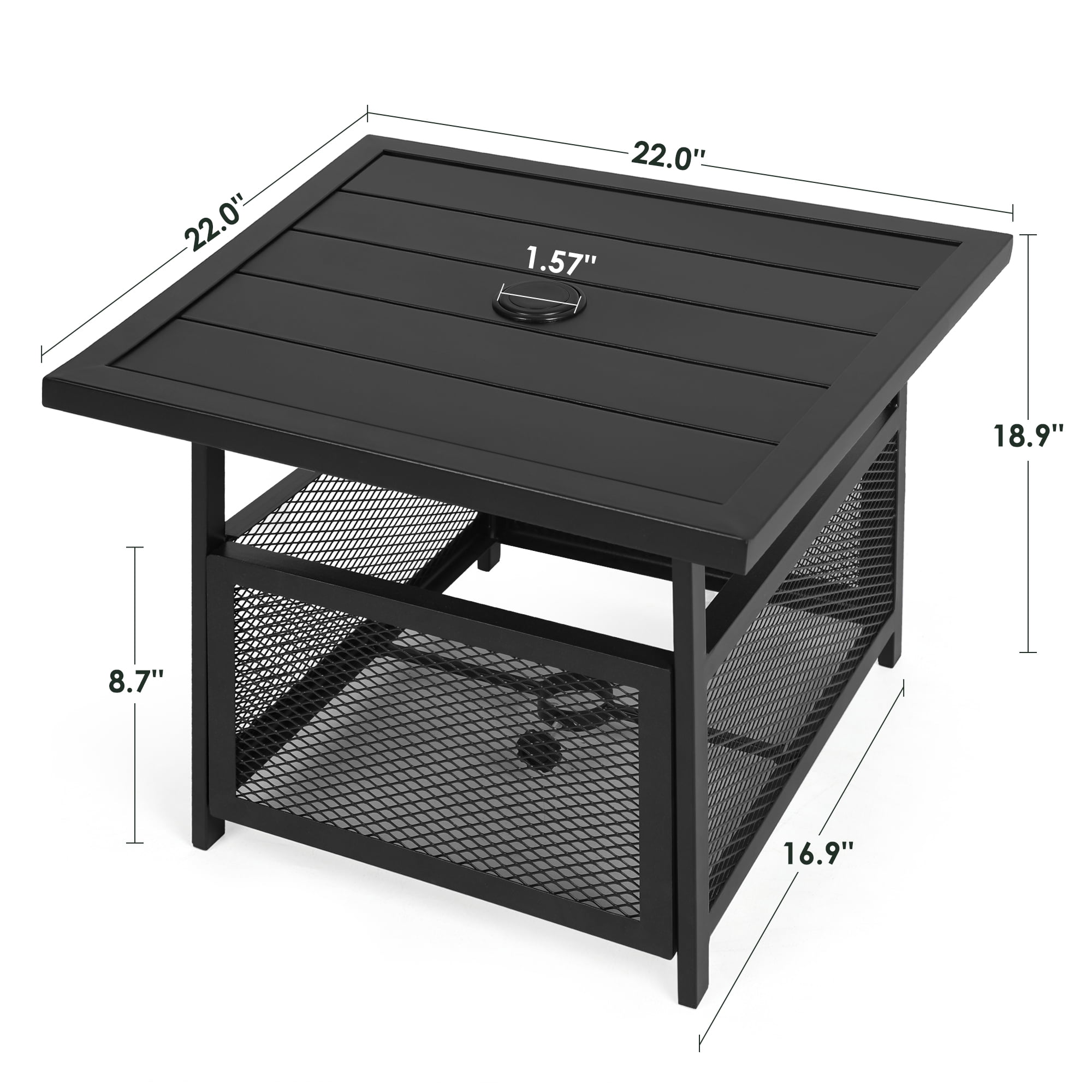 SUNCROWN Patio Bistro Table Outdoor Square Metal Outdoor Metal Umbrella Base Stand with 1.57" Umbrella Hole, Black
