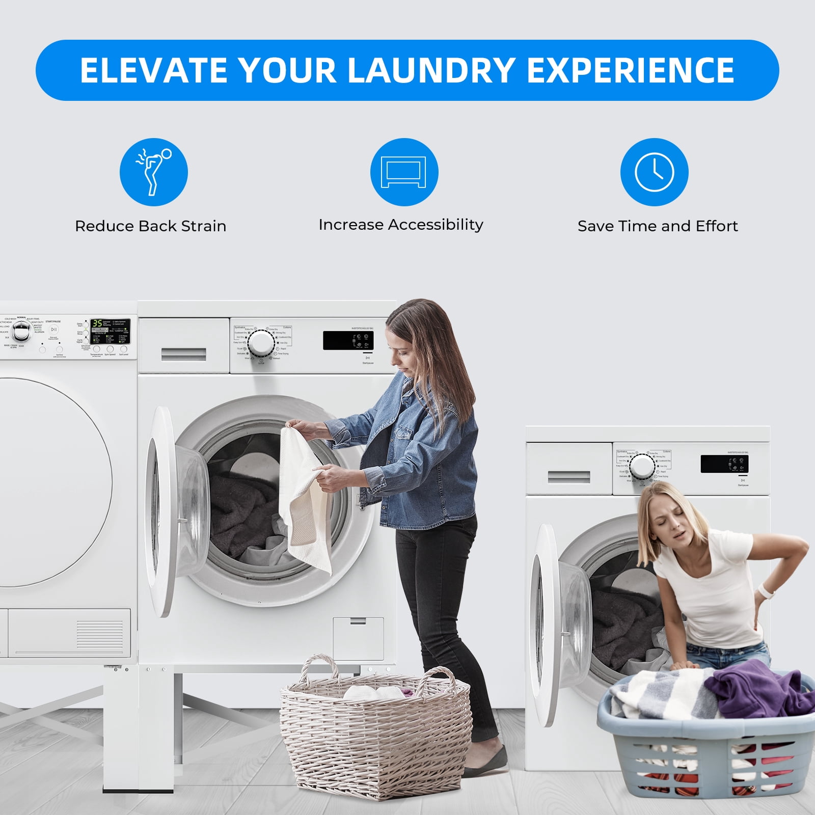 2-in-1 Upgraded Design Wash Dryer Pedestals 29" Matalde Laundry Pedestal Heavy Duty, Washer and Dryer Stand, White