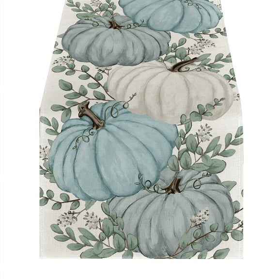 Fall Eucalyptus Leaves Pumpkins Table Runner, Table Decoration A