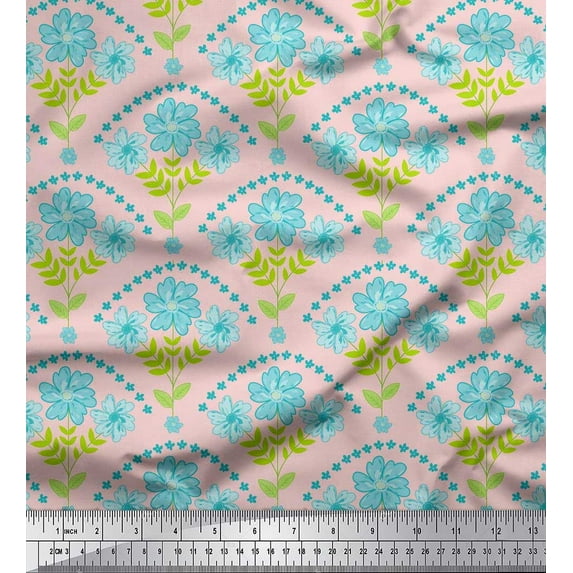 Soimoi Japan Crepe Satin Fabric Leaves,Floral & Scale Geometric Fabric Prints By Yard 42 Inch Wide