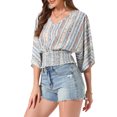 thumbnail image 4 of INSPIRE CHIC Boho Top for Women's Chiffon Smocked Batwing Dolman Sleeve Blouse XS Blue White, 4 of 5