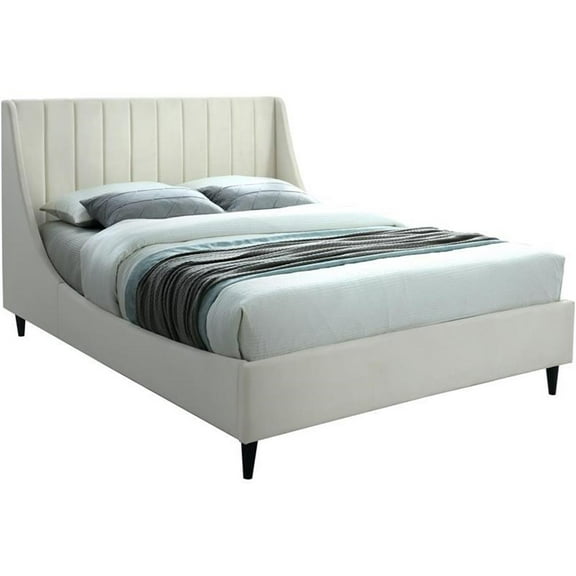 Maklaine Contemporary Cream Velvet Upholstered Full Bed