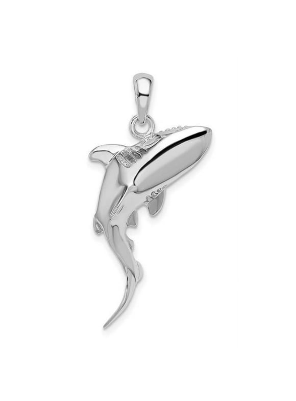 Finest Gold Sterling Silver Polished 3D Swimming Shark Pendant