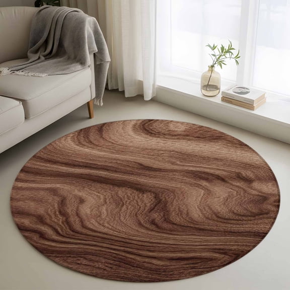 Small Round Rug 3Ft Washable Non-Slip, Retro Wood Grain Circle Area Rugs for Living Room Bedroom, Rustic Farmhouse Wooden Board Brown Indoor Floor Mats Carpet Runner for Home Decor