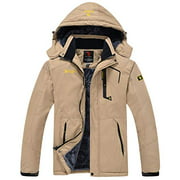 JINSHI Men's Winter Outdoor Waterproof Raincoat Windproof Fleece Ski Jacket (Khaki,M)