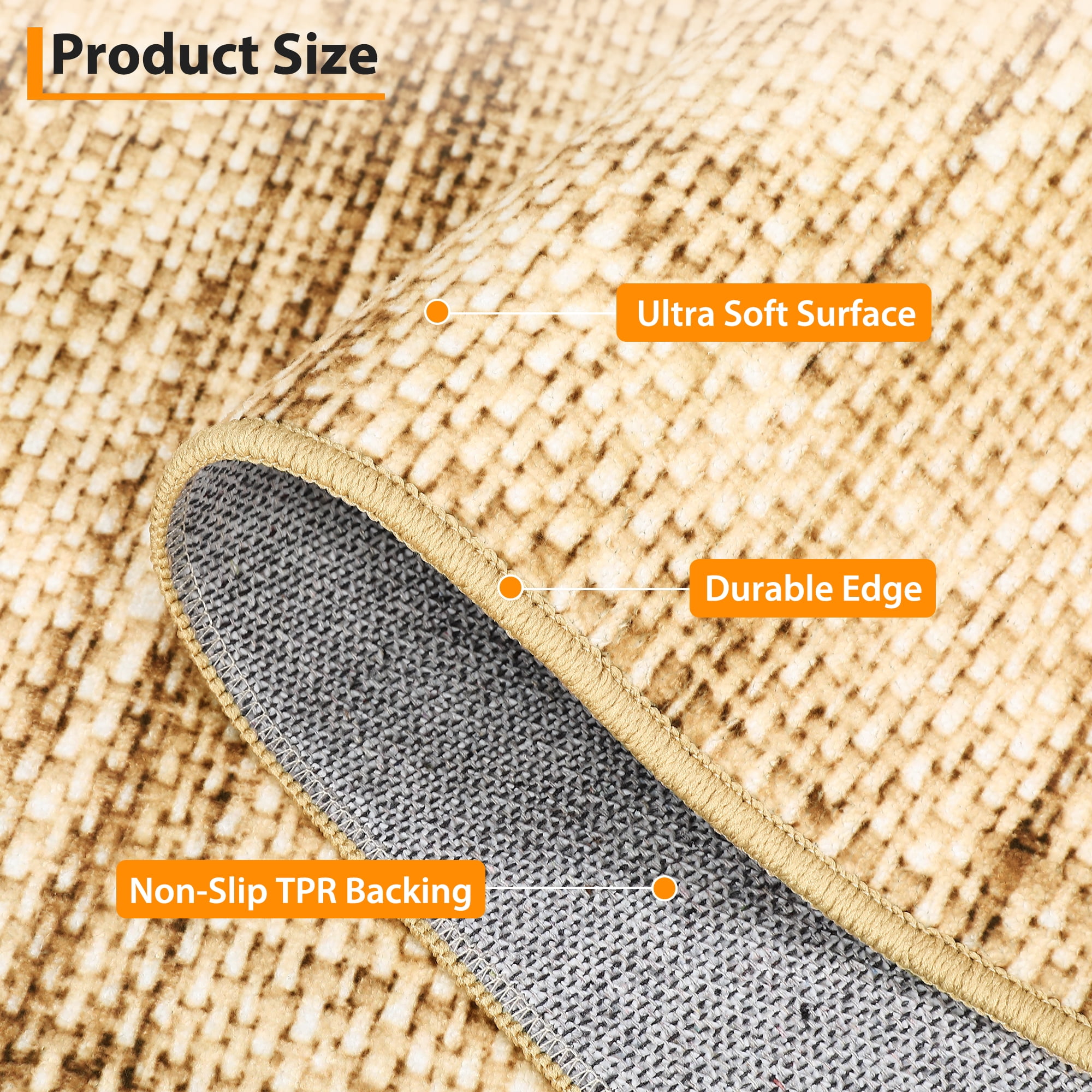 FairOnly 8'x10' Linen Machine Washable Area Rugs for Kitchen Family Room Low Pile Stain-Resistant Rugs Natural Carpet