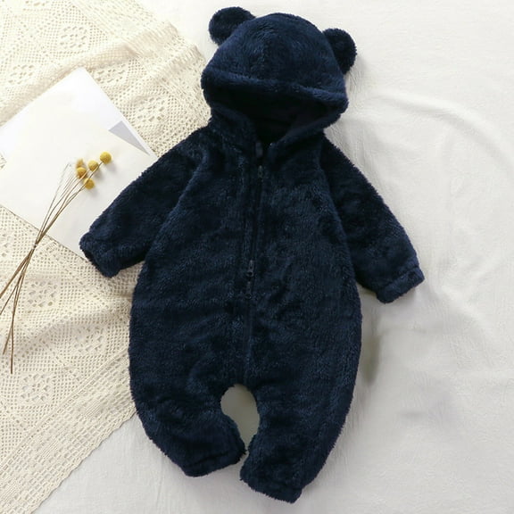 SNKSDGM Baby Boy Rompers 9-12 Months Baby Boy and Girl Autumn and Winter Baby Warm Crawling Clothes Baby Plush Zipper Overalls Children's Pajamas Jumpsuit 12-24 Months