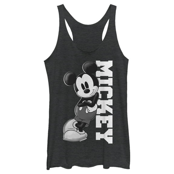Women's Mickey & Friends Black and White Mickey Mouse Racerback Tank Top Black Heather Medium