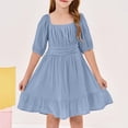 thumbnail image 4 of CCRFTGI Summer Dresses for Children Girls 7-8 Casual Dress Tie Backless Square Neck Ruffle Birthday A-Line Dress Light Blue 13-14 Years, 4 of 5