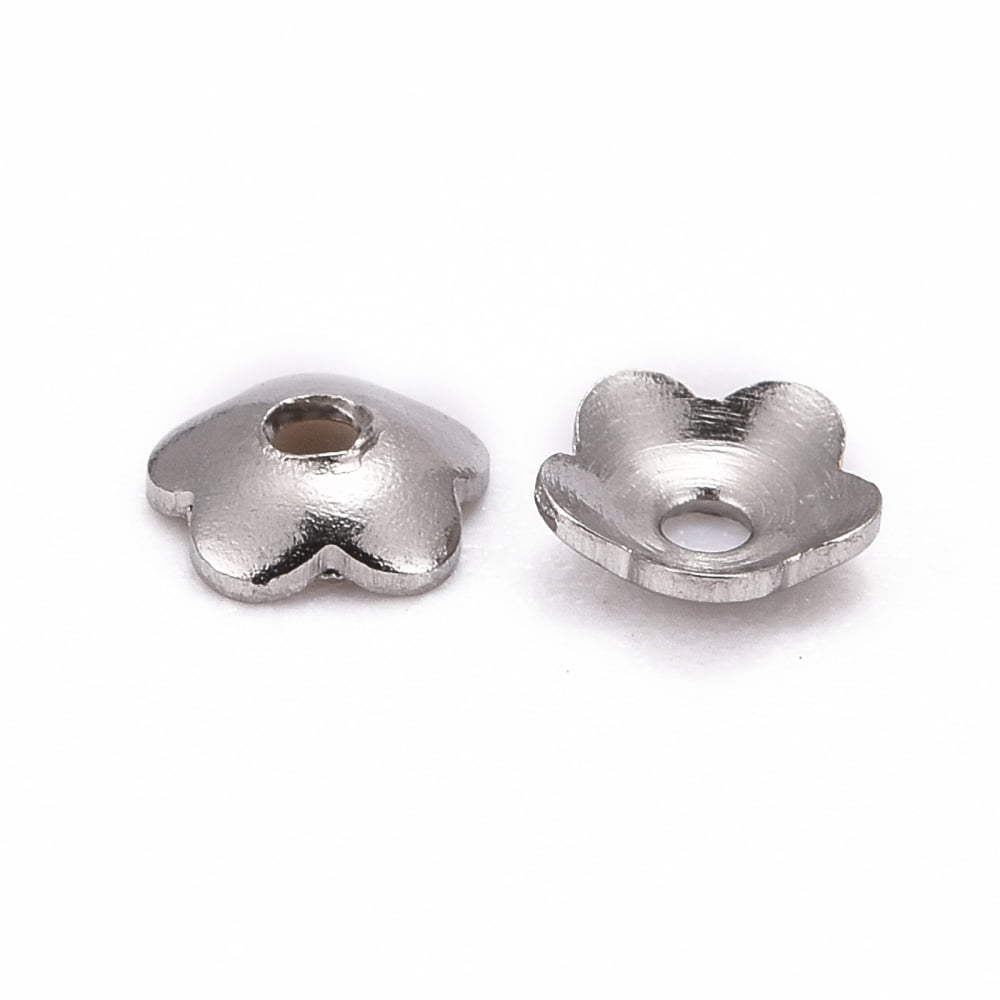 Tarnish Resistant 5-Petal 316 Surgical Stainless Steel Bead Caps Stainless Steel color 4x1mm Hole: 1mm