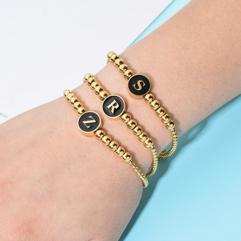 TINGN Gold Initial Bracelets for Women Girls 14K Gold Plated Handmade  Letter Bead Bracelet Personalized Initial Gold Bracelets for Women Teen  Girls