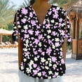 thumbnail image 2 of ZQUUVOU Women's T-Shirts Printed V-Neck Button Cold Sleeved Tied Summer Tops(Purple,S), 2 of 7