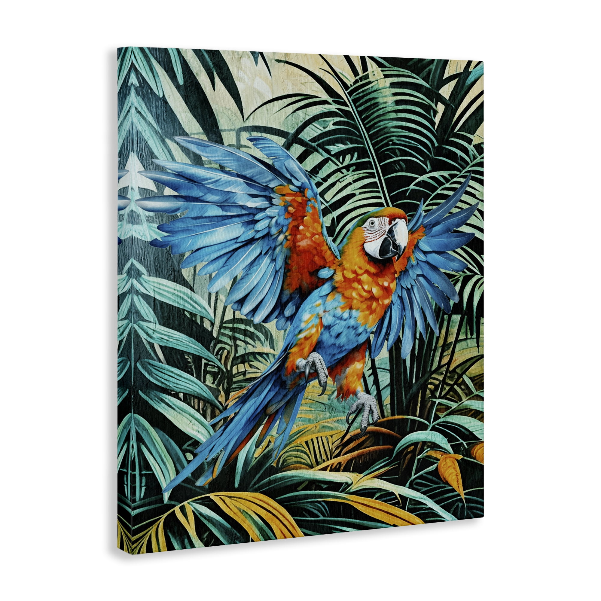 Stupell Industries Macaw in Flight Animals Painting Wrapped Canvas Art Print Wall Art, 30 x 40