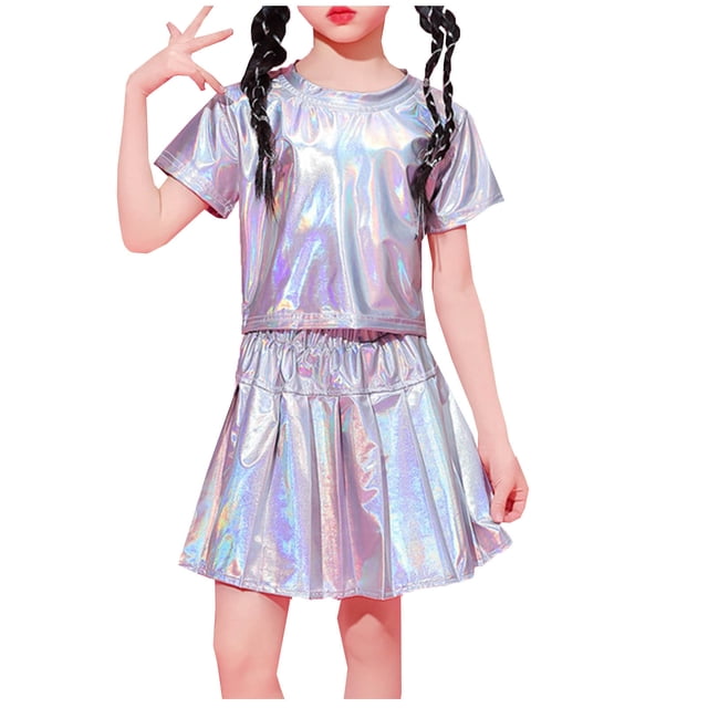 Blouse à Manches Courtes pour Filles Ensemble 2 Pcs Col Rond Haut Imprimé et Shorts Polyester Spandex