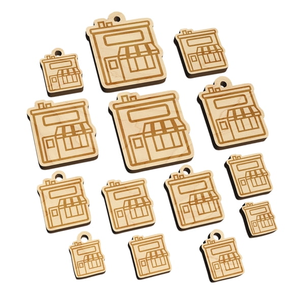 Storefront Market Business Wood Mini Charms Shapes DIY Craft Jewelry - With Hole - Various Sizes (16pcs)