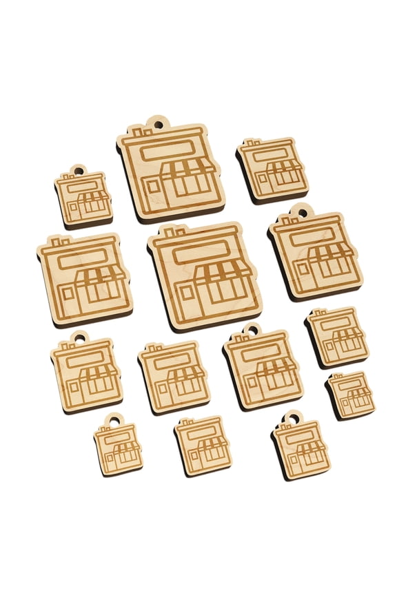 Storefront Market Business Wood Mini Charms Shapes DIY Craft Jewelry - With Hole - 25mm (7pcs)