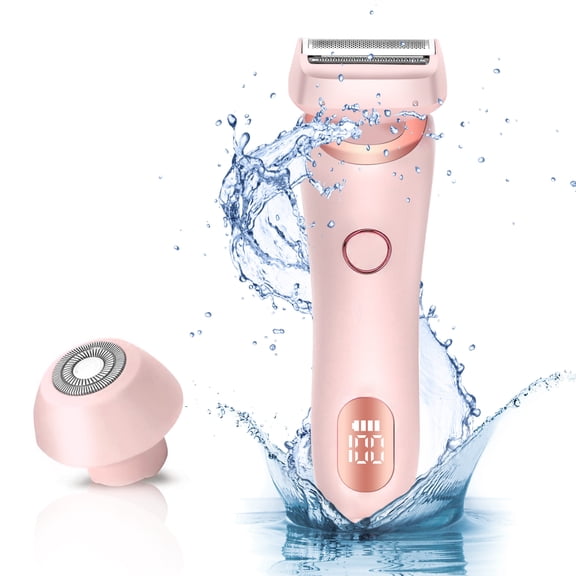 2-IN-1 Electric Shaver Razors for Women Electric Razor for Legs Underarm Face Pubic Hairs,Wet Dry Use Rechargeable Bikini Trimmer Hair Removal with Detachable Head,Painless IPX7 Waterproof PINK