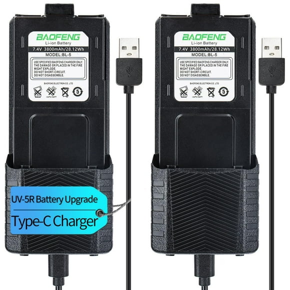 Batería BAOFENG UV-5R 3800 mAh con carga USB-C, paquete de 2