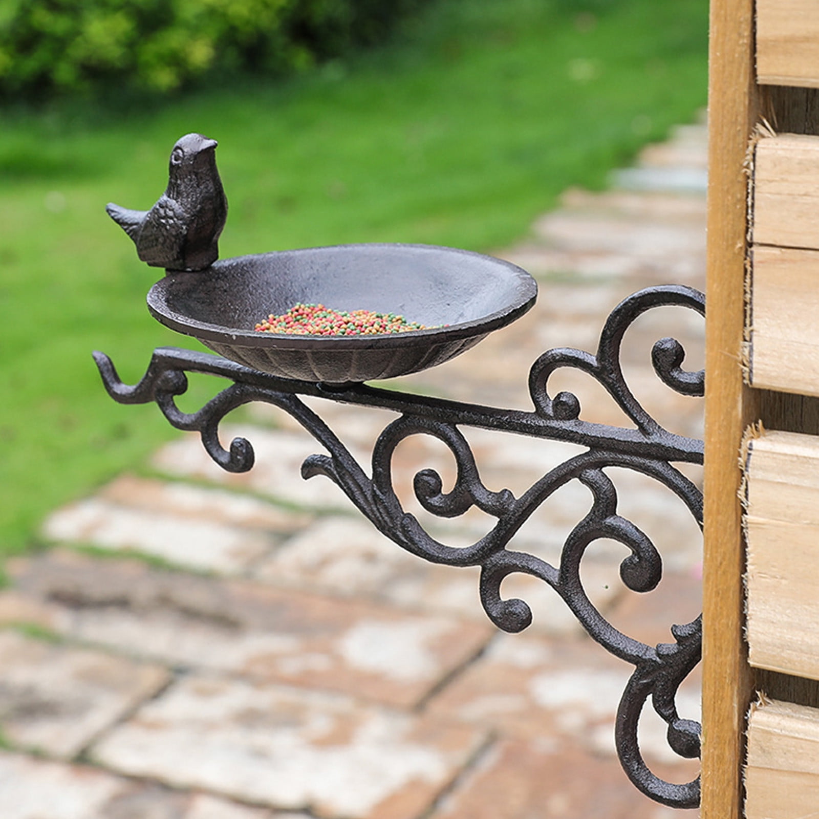 Hanging Bird Feeder,Vintage Cast Iron Hanging Wall-mounted Bird Feeder Patio Garden Outdoor Decoration for Small Birds Feeding Vibrantes Lifes