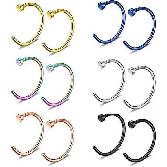 Cterwk 12Pcs Fake Nose Ring 20G Stainless Steel Piercing Hoop Jewelry 8mm Fake Nose Ring Hoop for Women Men