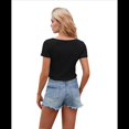 thumbnail image 2 of Camiseta de Corta con Cuello en V y Ombligo Al Descubierto, Negra, Talla M, 2 of 7