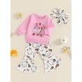 thumbnail image 3 of Suealasg Toddler Girl Halloween Clothes 6M 12M 18M 2T 3T Infant Baby Girl Letter Ghost Print Long Sleeve Tops Ghost Floral Print Pants Headband 3Pcs Halloween Clothes Set, 3 of 8