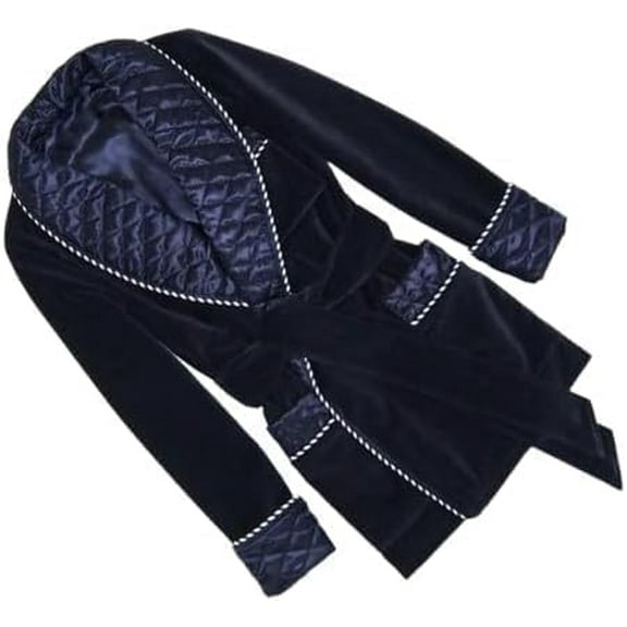 Men Smoking Jacket Black Quilted Silk Warm Dinner Robe Luxuri Robe