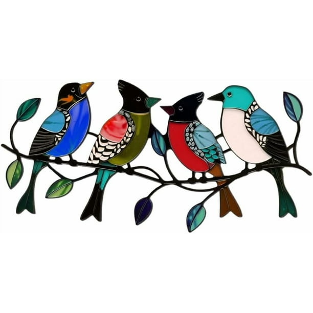 Decoración de pared con pájaros de metal, pájaros en ramas, decoración colgante para el hogar, ramas y pájaros, letreros de pared con temática natural.