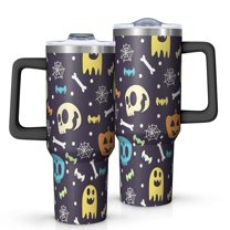 Halloween Colorful Spooky Elements Tumbler with Handle and Lid,40oz Double Wall Vacuum Insulated Tumbler,Cups Gift for Women and Men